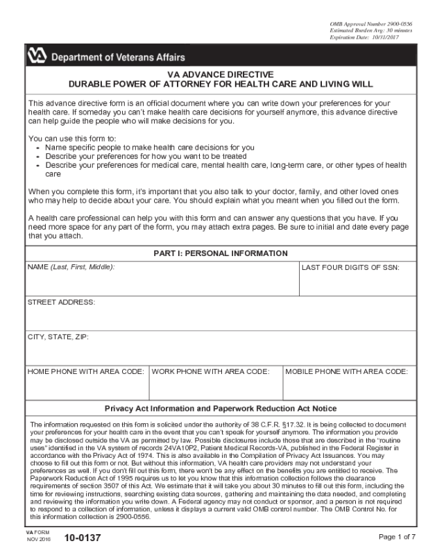 VA Form 10-0137
