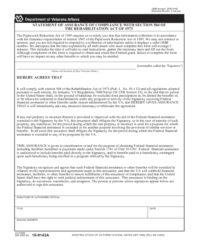 VA Form 10-0143A