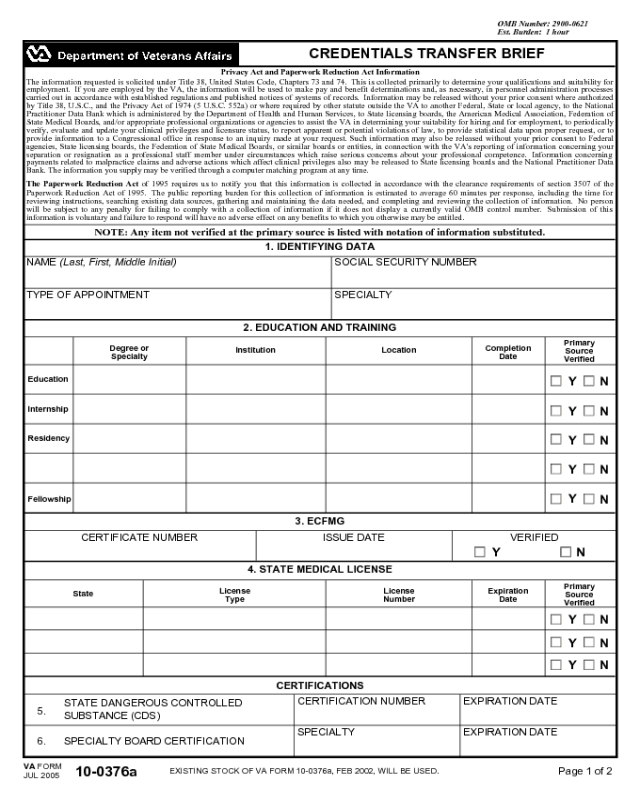 VA Form 10-0376a