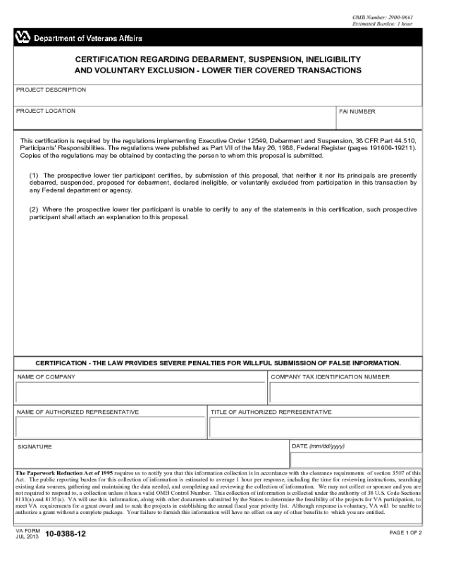 VA Form 10-0388-12