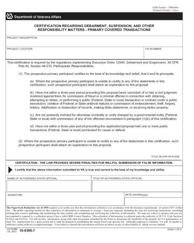 VA Form 10-0388-7