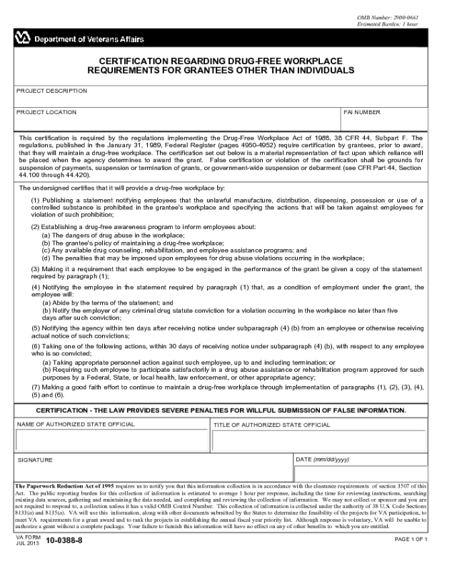 VA Form 10-0388-8