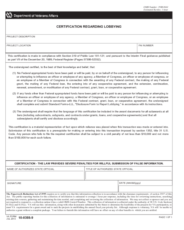 VA Form 10-0388-9