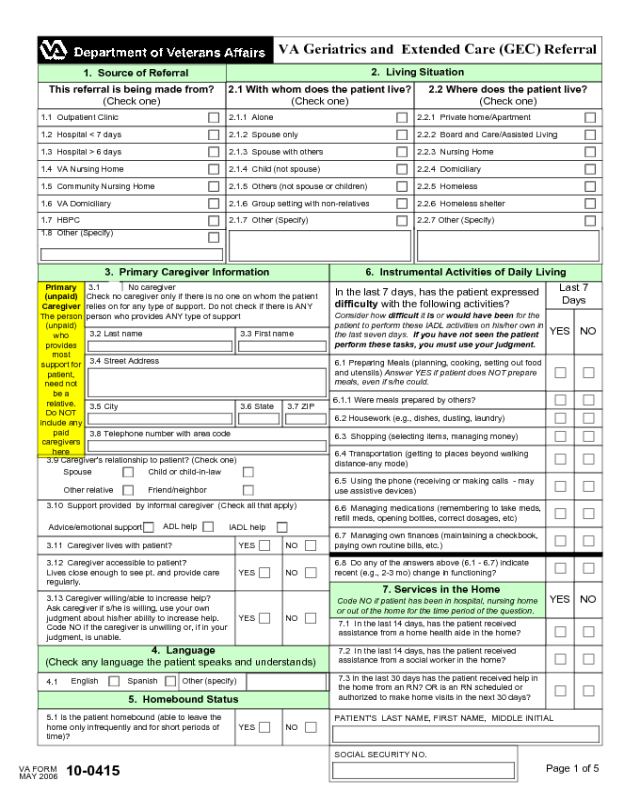 VA Form 10-0415