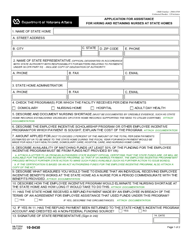 VA Form 10-0430