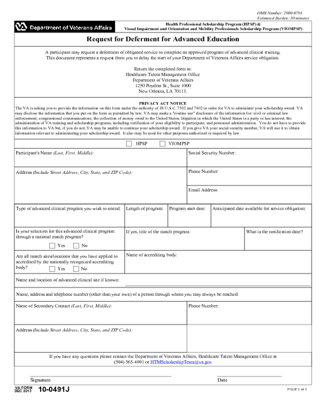 VA Form 10-0491j
