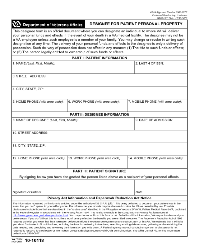 VA Form 10-10118