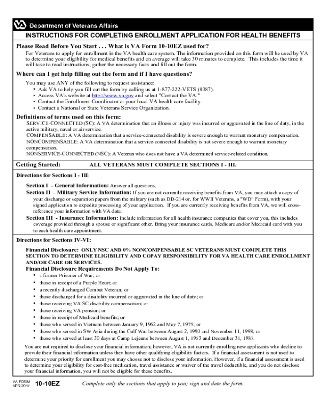 VA Form 10 10EZ Edit Fill Sign Online Handypdf