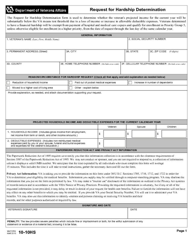 VA Form 10-10HS