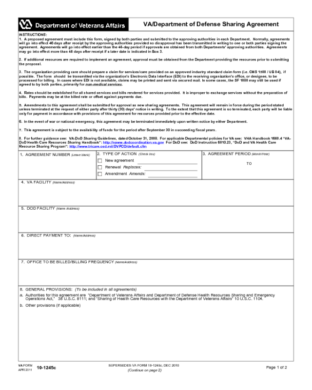 VA Form 10-1245c