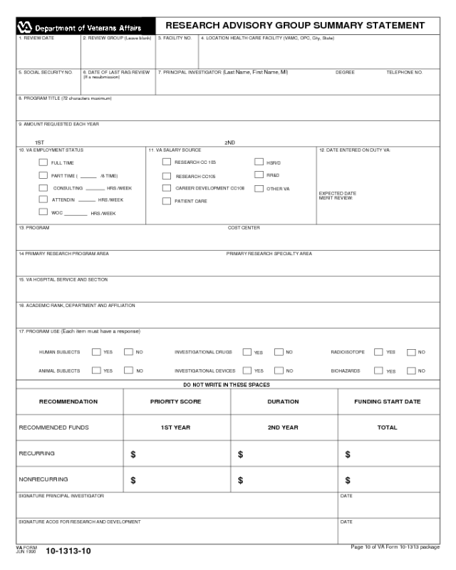 VA Form 10-1313-10