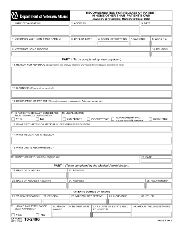 VA Form 10-2406