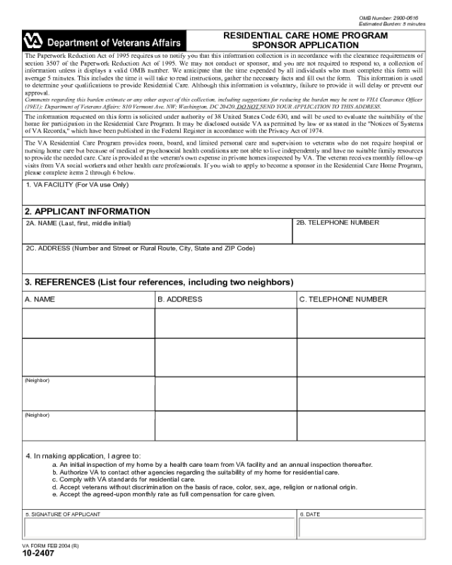VA Form 10-2407
