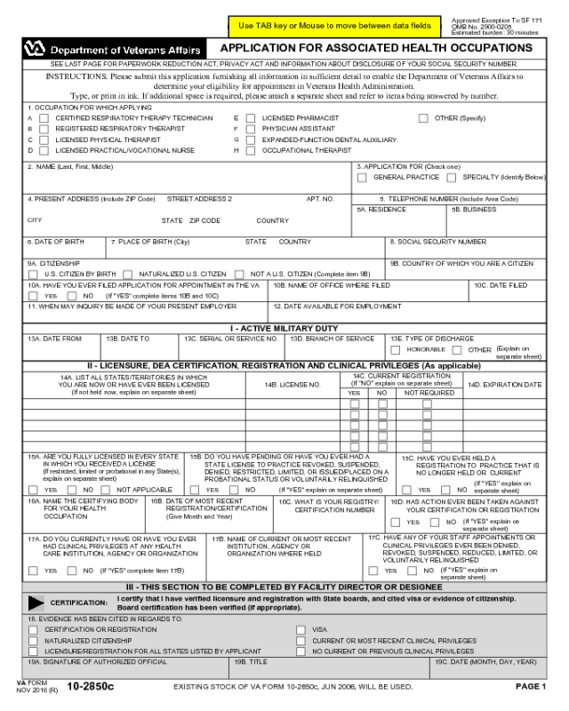 VA Form 10-2850c