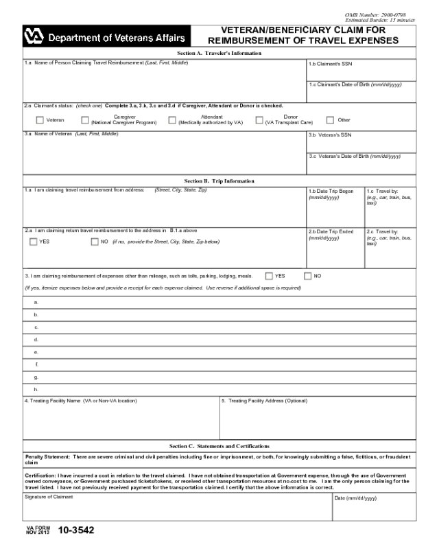 Va Form 10-3542 Printable