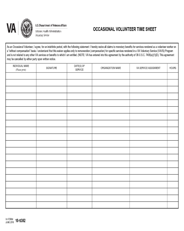 VA Form 10-5392 