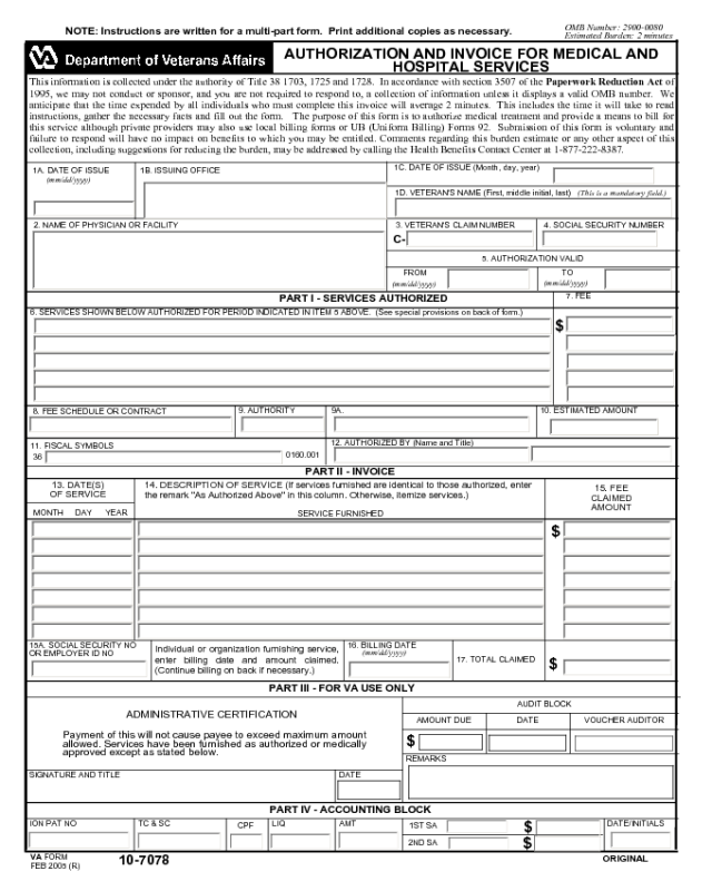 VA Form 10-7078