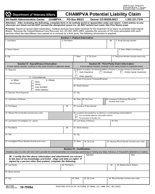 VA Form 10-7959D