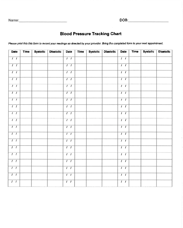 Printable Blood Pressure Record Chart Vertoys