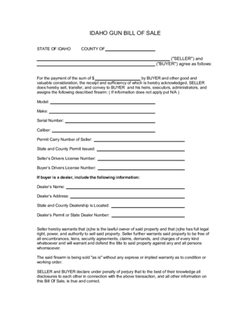 2024 Firearm Bill Of Sale Form - Fillable, Printable Pdf & Forms 