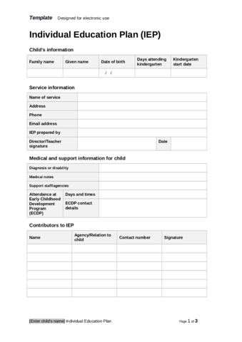 Individual Education Plan (IEP): Template - Edit, Fill, Sign Online ...