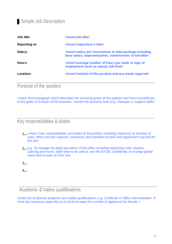 2024 Job Description Template - Fillable, Printable PDF & Forms | Handypdf