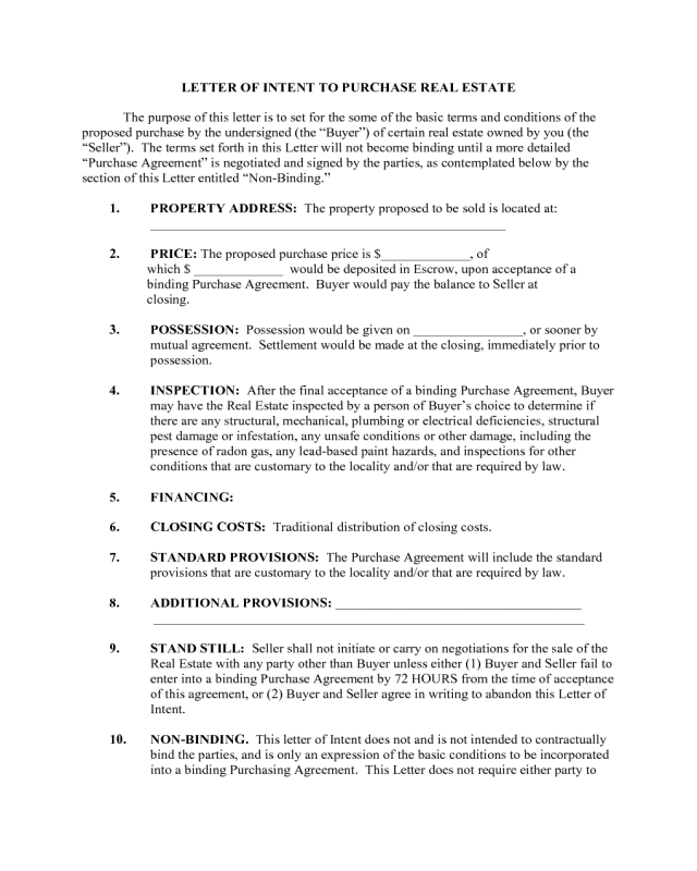letter of intent purchase