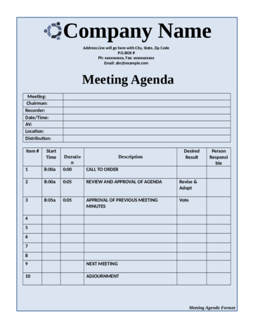 Template For Meeting Agenda - Edit, Fill, Sign Online | Handypdf