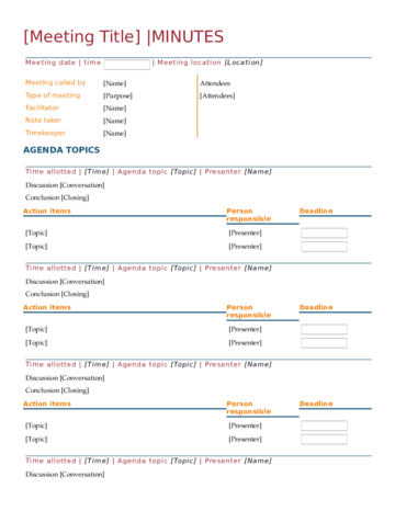 Template For Meeting Minutes - Edit, Fill, Sign Online | Handypdf