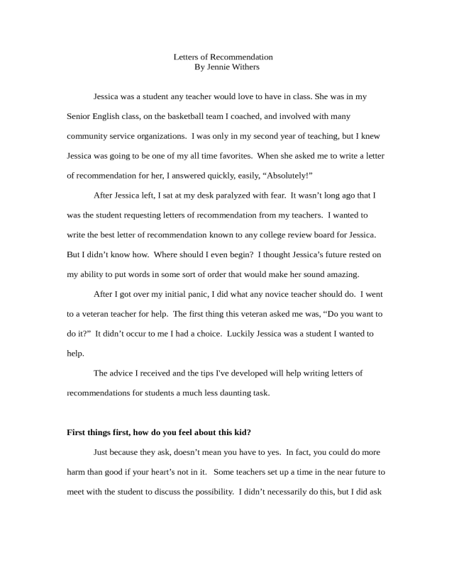 teacher reference letters