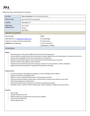 Receptionist Job Description Template - Edit, Fill, Sign Online | Handypdf