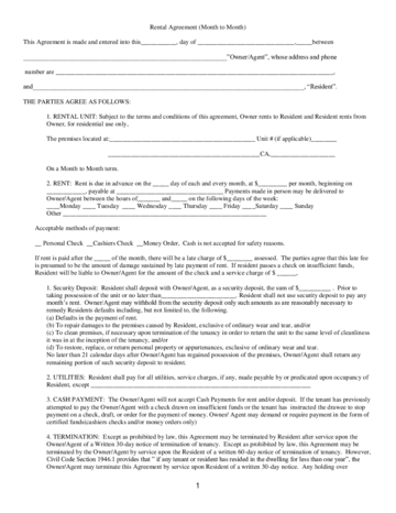 Rental Agreement ( Month to Month) - Edit, Fill, Sign Online | Handypdf