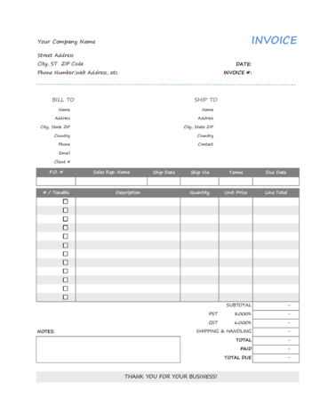 2021 Invoice Template - Fillable, Printable PDF & Forms | Handypdf