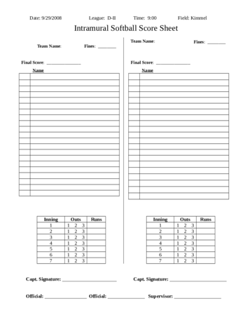 Printable Softball Score Sheet - Edit, Fill, Sign Online | Handypdf