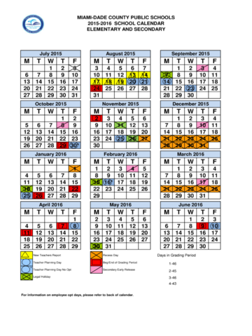 2015-2016 School Calendar - Dade County, Miami - Edit, Fill, Sign ...