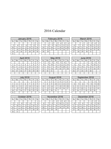 2016 Calendar on One Page (Horizontal Grid) - Edit, Fill, Sign Online ...