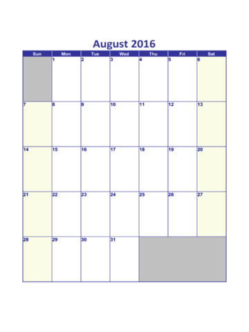 August 2016 Calendar - Edit, Fill, Sign Online 