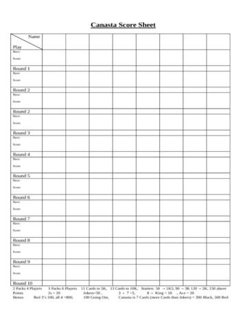 2023 Canasta Score Sheet - Fillable, Printable PDF & Forms | Handypdf