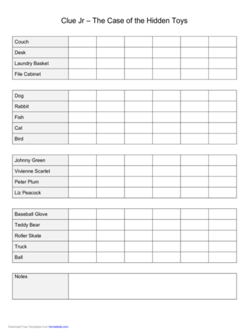 Clue Jr score sheet