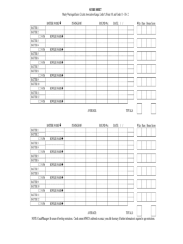 2024 Cricket Score Sheet - Fillable, Printable PDF & Forms | Handypdf