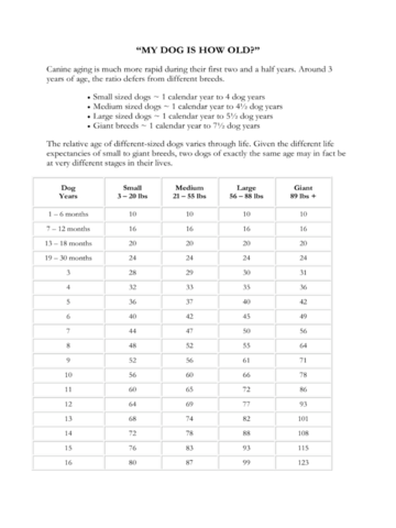 Dog and Cat Years Conversion Chart - Edit, Fill, Sign Online | Handypdf