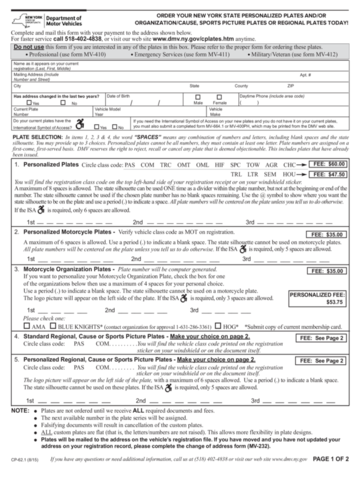 Form CP-62.1 - Order Form for Personalized Plates - New York - Edit ...