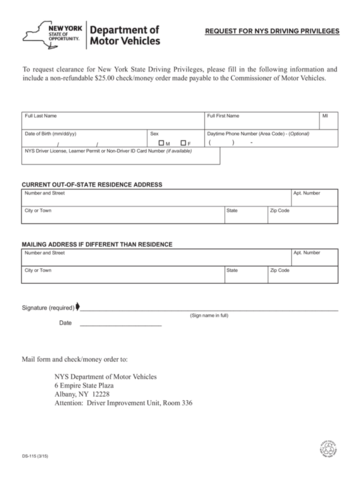 Form DS-115 - Request for Driving Privileges - New York - Edit, Fill ...