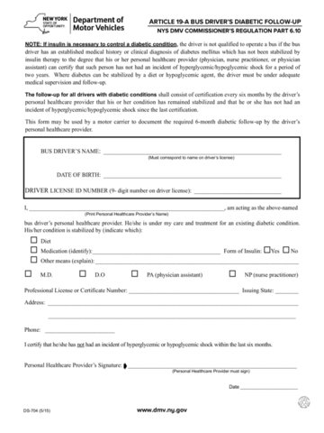 Form DS-704 - Article 19-A Bus Driver's Diabetic Follow-Up - New York ...