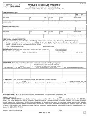 Form DS-870 - Article 19-A Bus Driver Application - New York - Edit ...