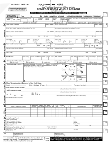 Form MV-104 - Report of Motor Vehicle Accident - New York - Edit, Fill ...
