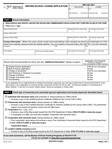 Form MV-521 - Driving School License Application - New York - Edit ...