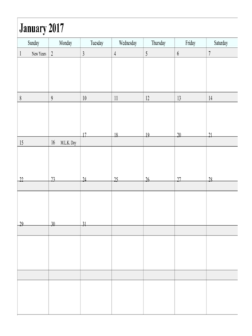 January 2017 Calendar Sample - Edit, Fill, Sign Online | Handypdf