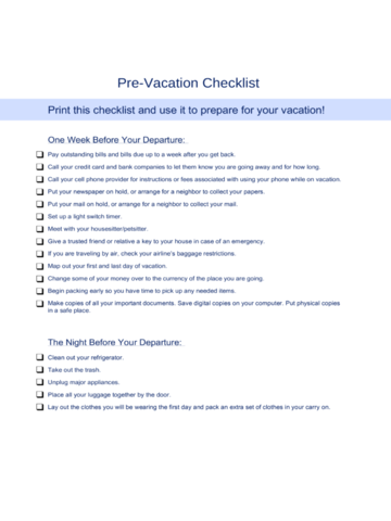 vacation checklist home