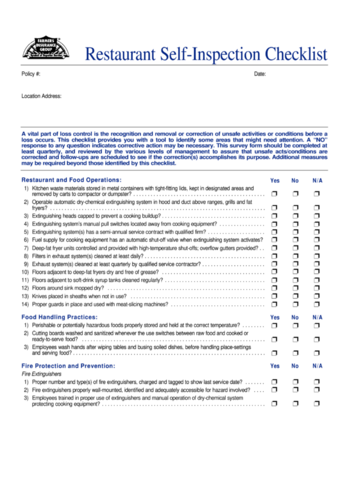 2024 Restaurant Checklist Template - Fillable, Printable PDF & Forms ...